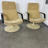 Set of 2 Geoffrey Hartcourt armchairs for Artifort yellow fabric 70s