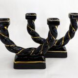 Pair of earthenware braided rope candlesticks