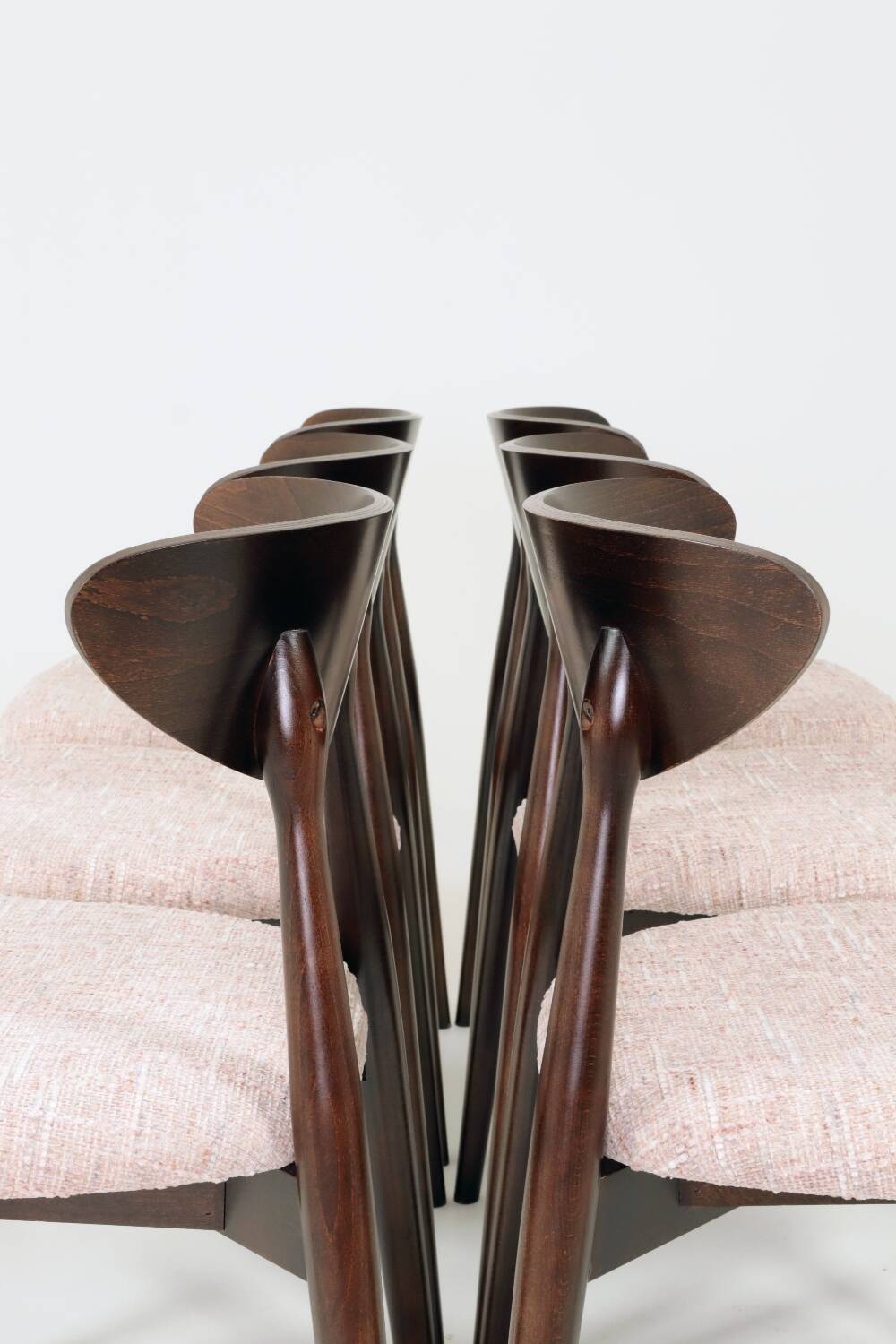 Pink Set of 6 dining chairs Scandinavian design, dark color wood 