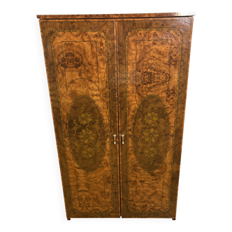 Coiffeuse/meuble de rangement style Hollywood vintage, aspect noyer italien