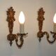 Pair French Gilt Bronze Single Wall Sconces Leaf & Feather Plume Detail