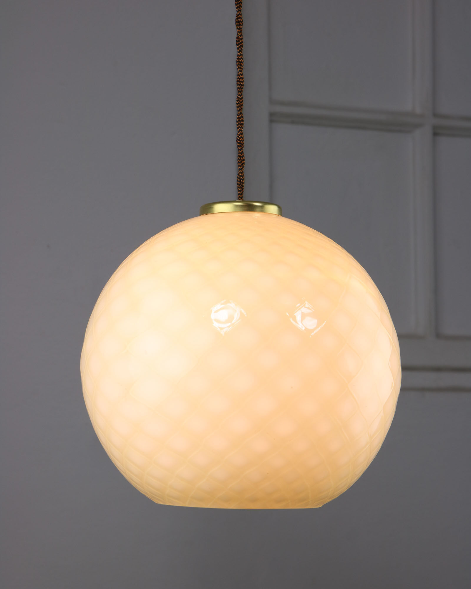 Mid-century Yellow & Brass Pendant Lamp