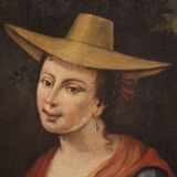 Italian Framework Portrait Of A Girl With A Goldfinch From 18th Century