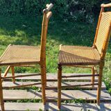 Duo of wooden chairs turned bamboo style