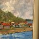 Original Swedish Oil on Panel – “Red Cottages near the Lake” by Unknown Artist 1948 – Vintage & Framed – 63 × 57 cm (24.8" × 22.4")