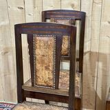 Series of 6 Art Deco chairs in mahogany and leather from the 1930s