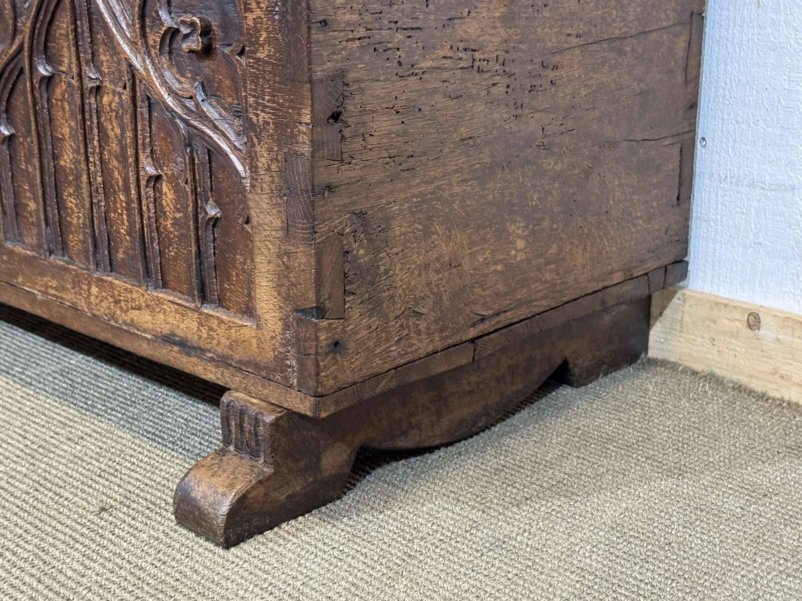 18th-century oak chest with Gothic decoration