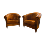 Set of 2 Authentic Leather Club Chairs