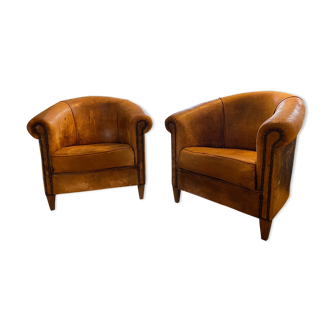 Set of 2 Authentic Leather Club Chairs