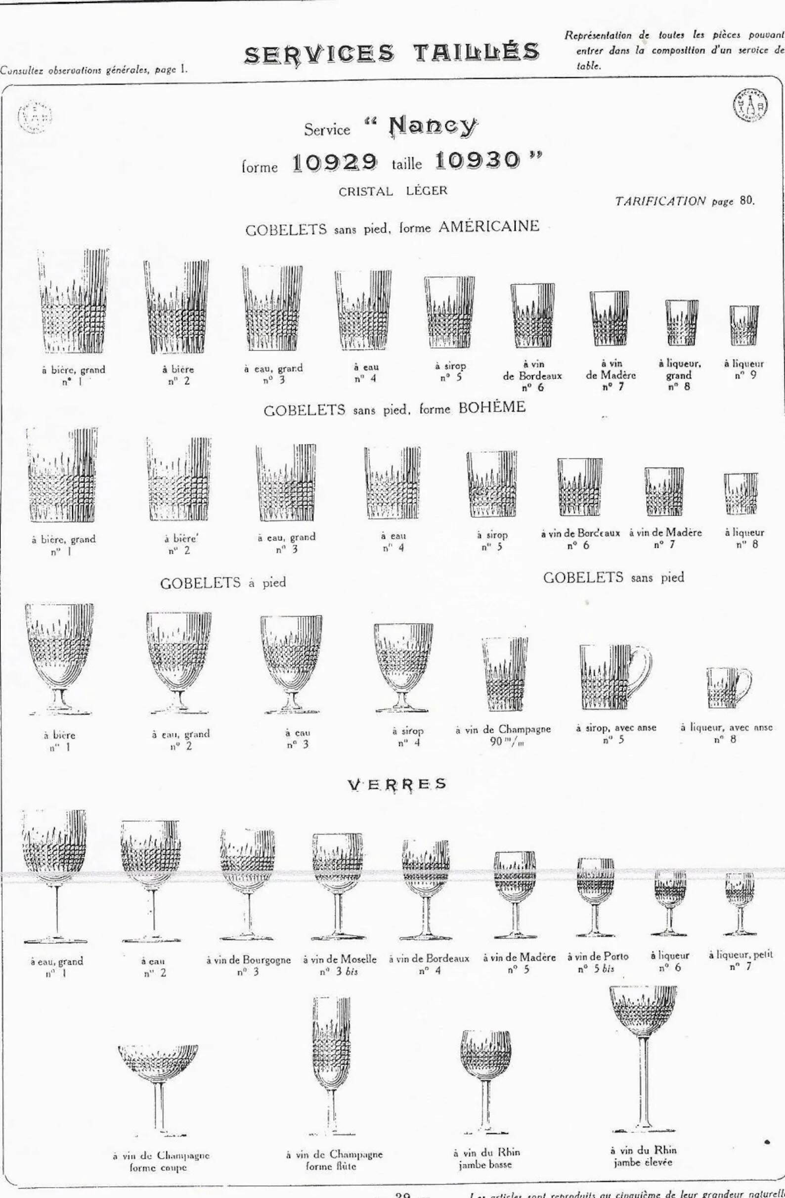 6 verres à vin en cristal de Baccarat, modèle Nancy