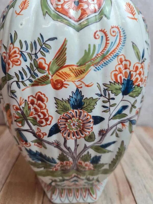 Potiche couverte ancienne en faïence de Desvres Fourmaintraux XIXe décor chinoiserie chien de Fô
