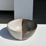 White and glossy brown two-tone ceramic bowl, matt earth