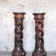 Pair of brutalist wooden candle holders, vintage wooden candle holder, decor
