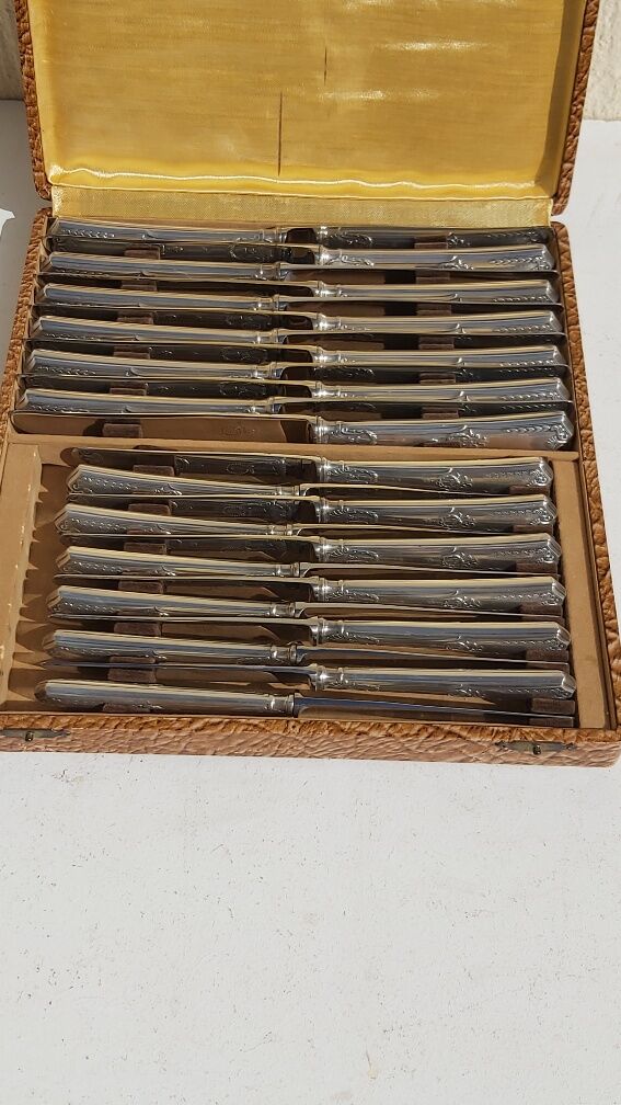 Set of 24 SFAM silver metal knives with stainless steel blades