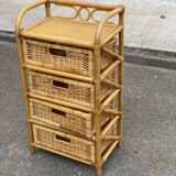 Vintage bamboo and woven rattan chest of drawers with 4 drawers.