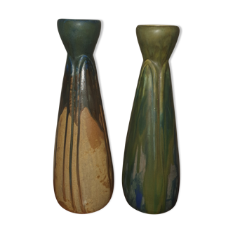 Pair of flamed sandstone vases
