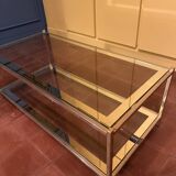 Table basse vintage verre et laiton doré