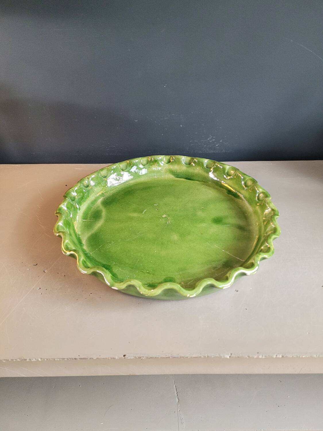 Green glazed ceramic tart dish