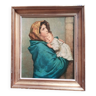 Gilded frame painting with reproduction Madonna The eternal help