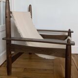 Honoré Safari armchair in wood and beige canvas