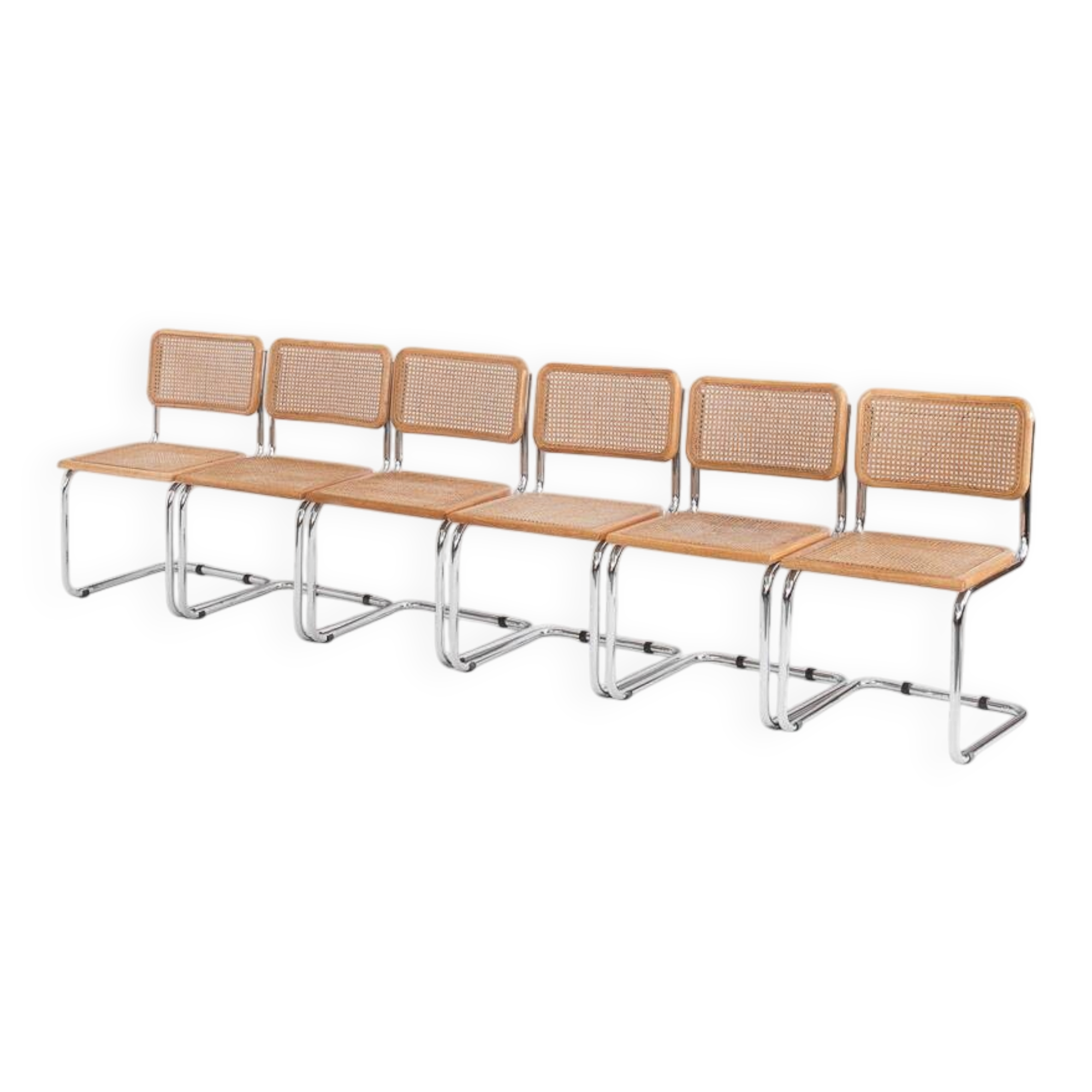 Set of 6 Cesca chairs. Made according to the design by Marcel Breuer. 80s.