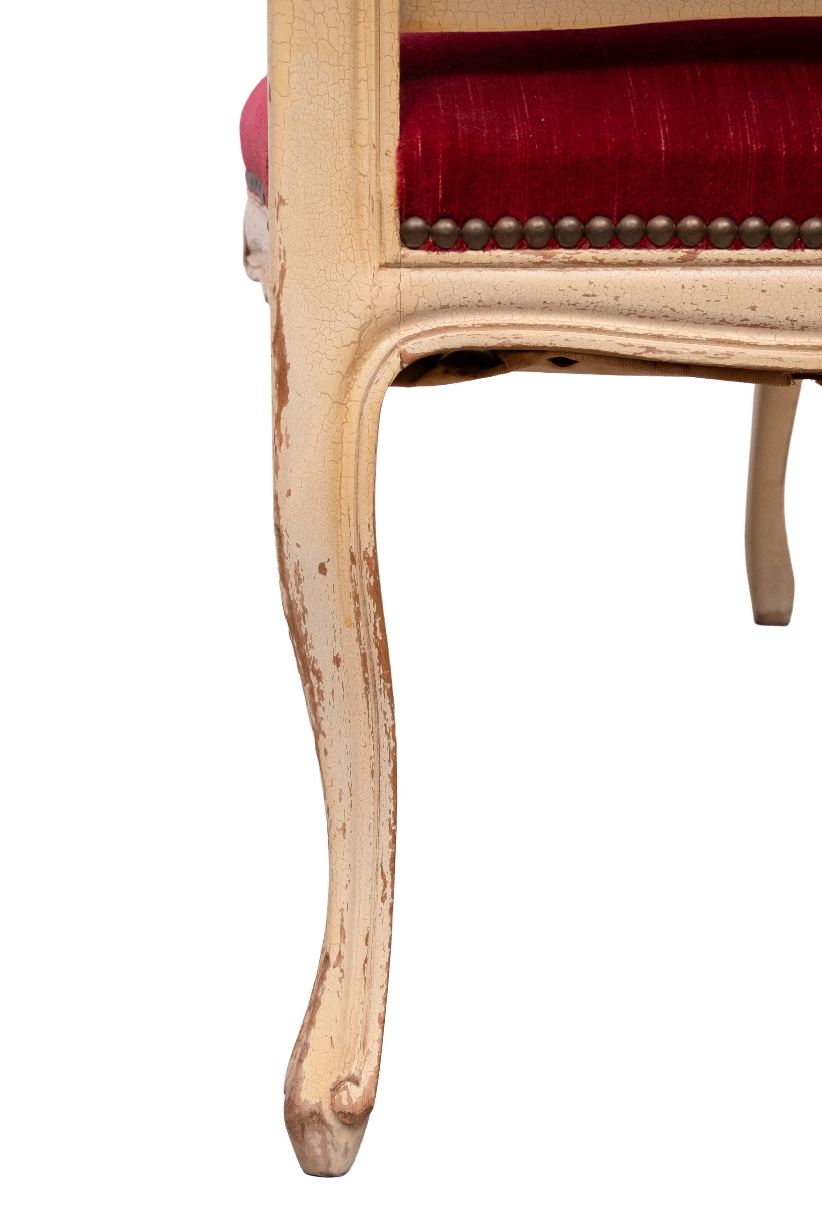 Louis XVI Red Velvet Hall Sofa 1950s France