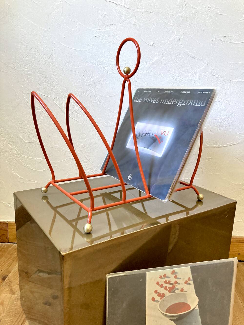 Vintage orange metal magazine rack, 1970s