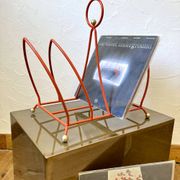 Vintage orange metal magazine rack, 1970s