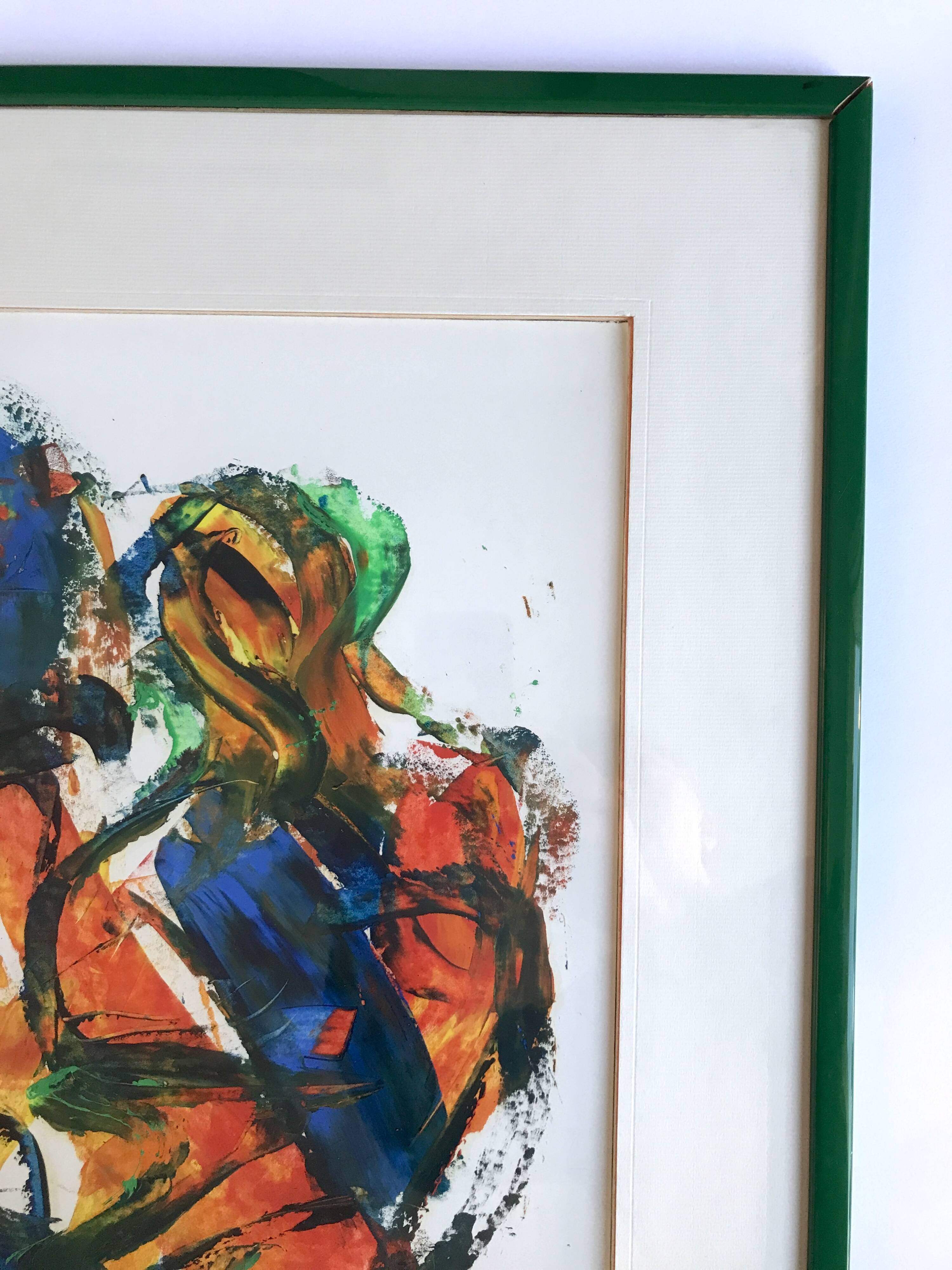 Composition abstraite orange et verte, gouache sur papier, 1989