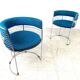 Set of 6 chrome wire and blue fabric dining chairs, 1970s