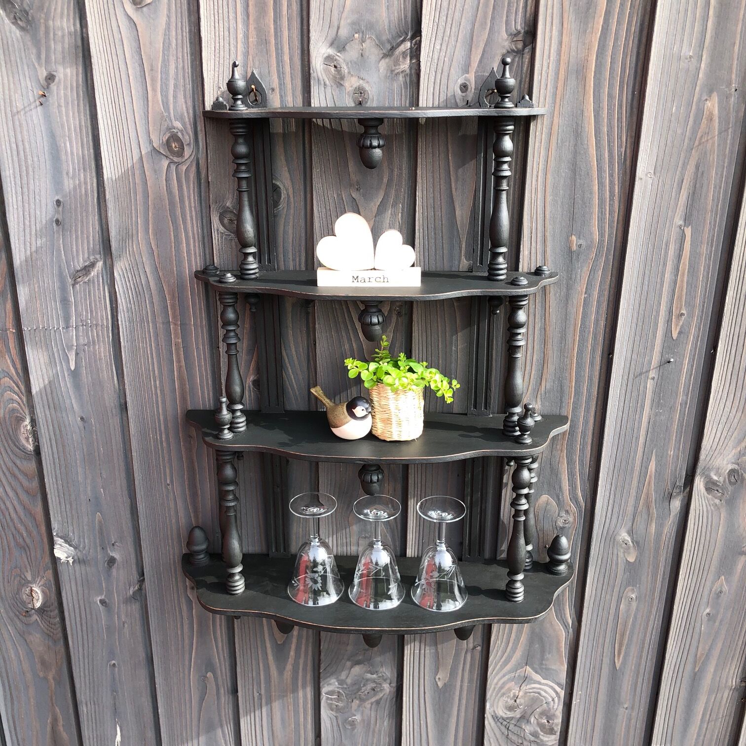 Wooden shelf, 4 trays