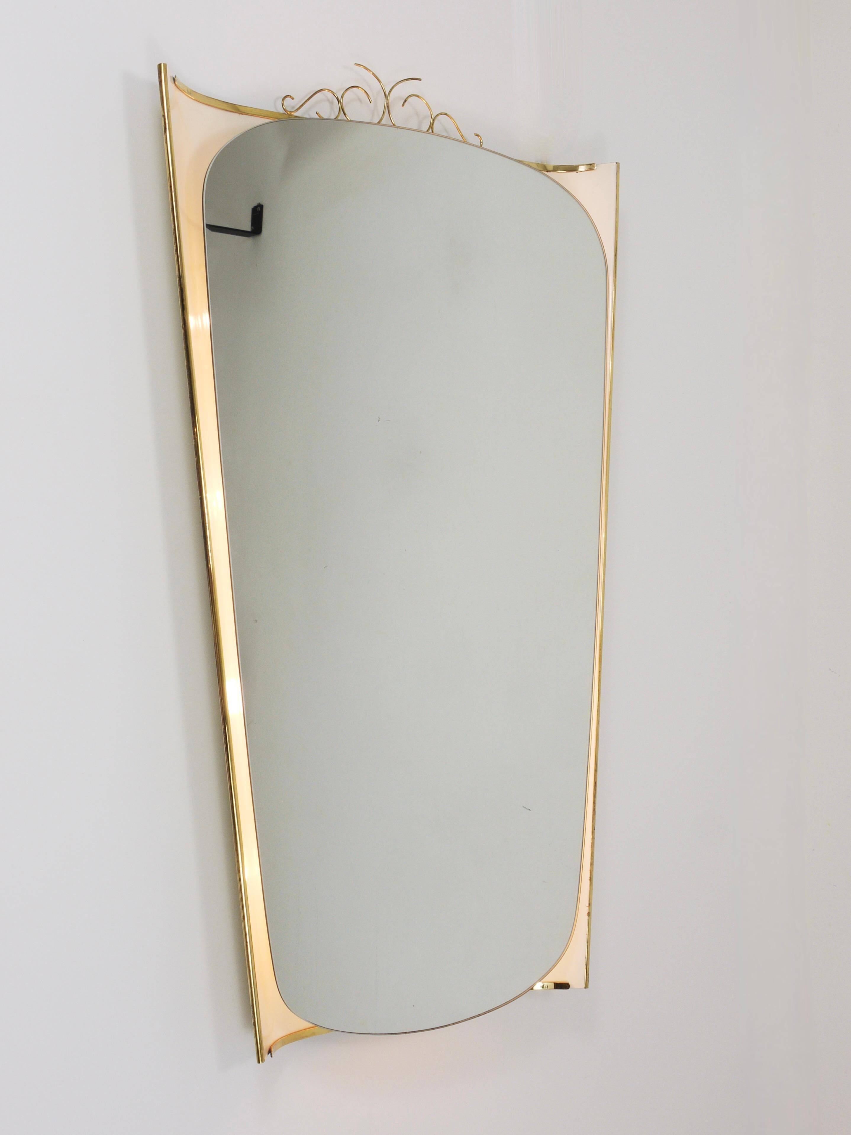 Mid-century illuminated wall mirror by Ernest Igl with brass crown, by Hillebrand.