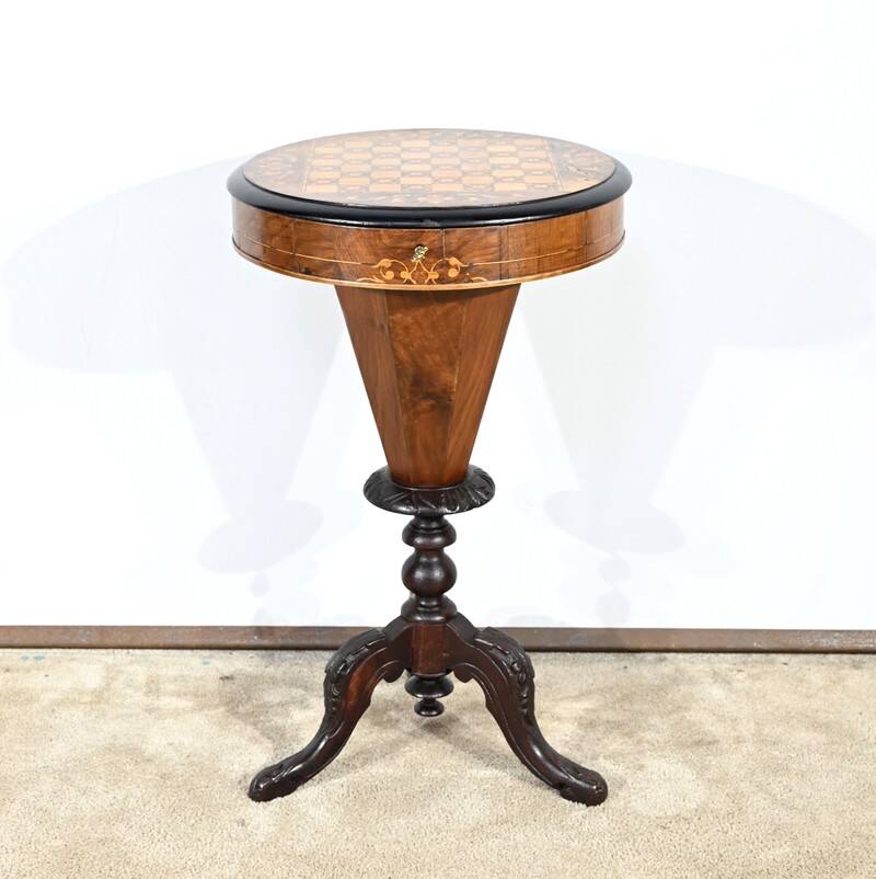 Trumpet Table for Work and Games, Walnut – Late 19th Century
