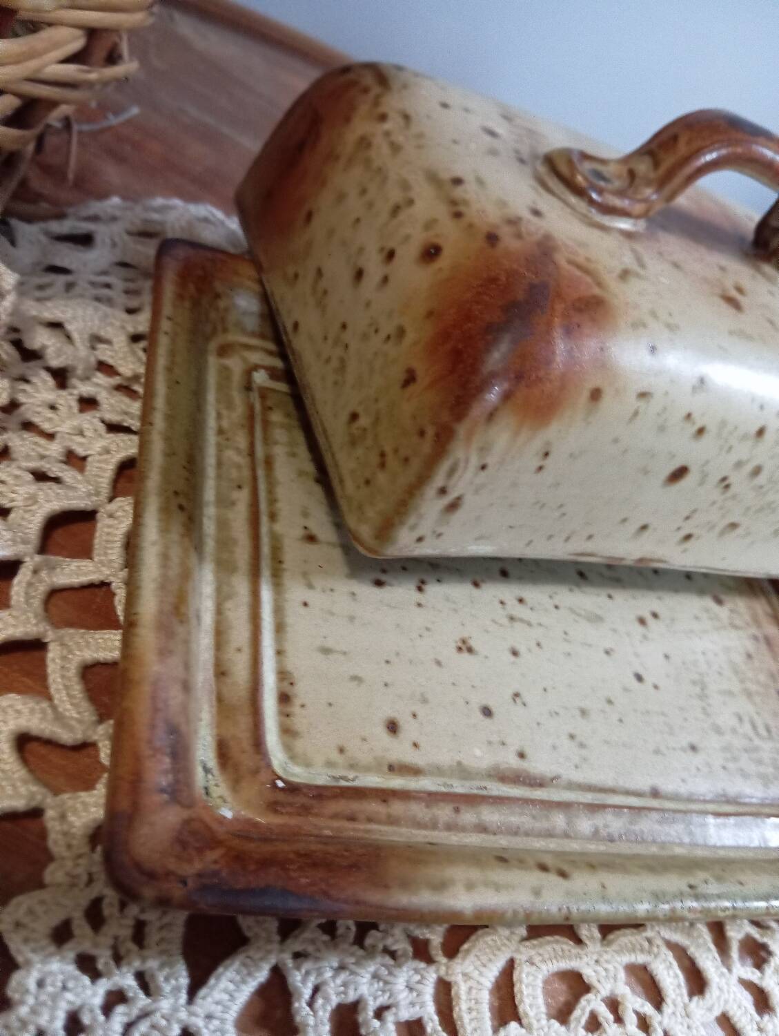 Rectangular butter dish in pyrite stoneware, vintage 1970