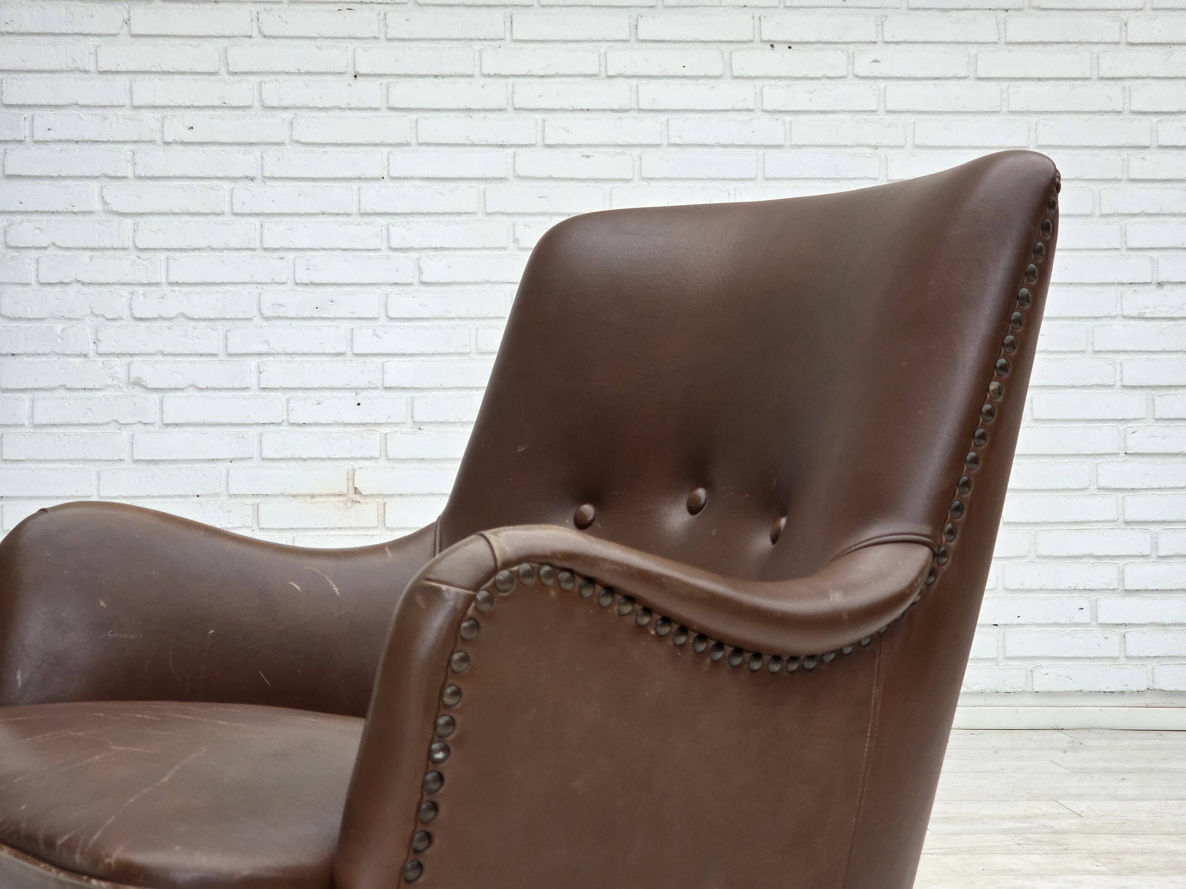 1960s, Danish armchair, furniture leather, ash wood legs.