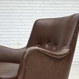 1960s, Danish armchair, furniture leather, ash wood legs.