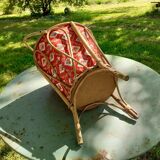 Red sewing cart of the 60s in wicker