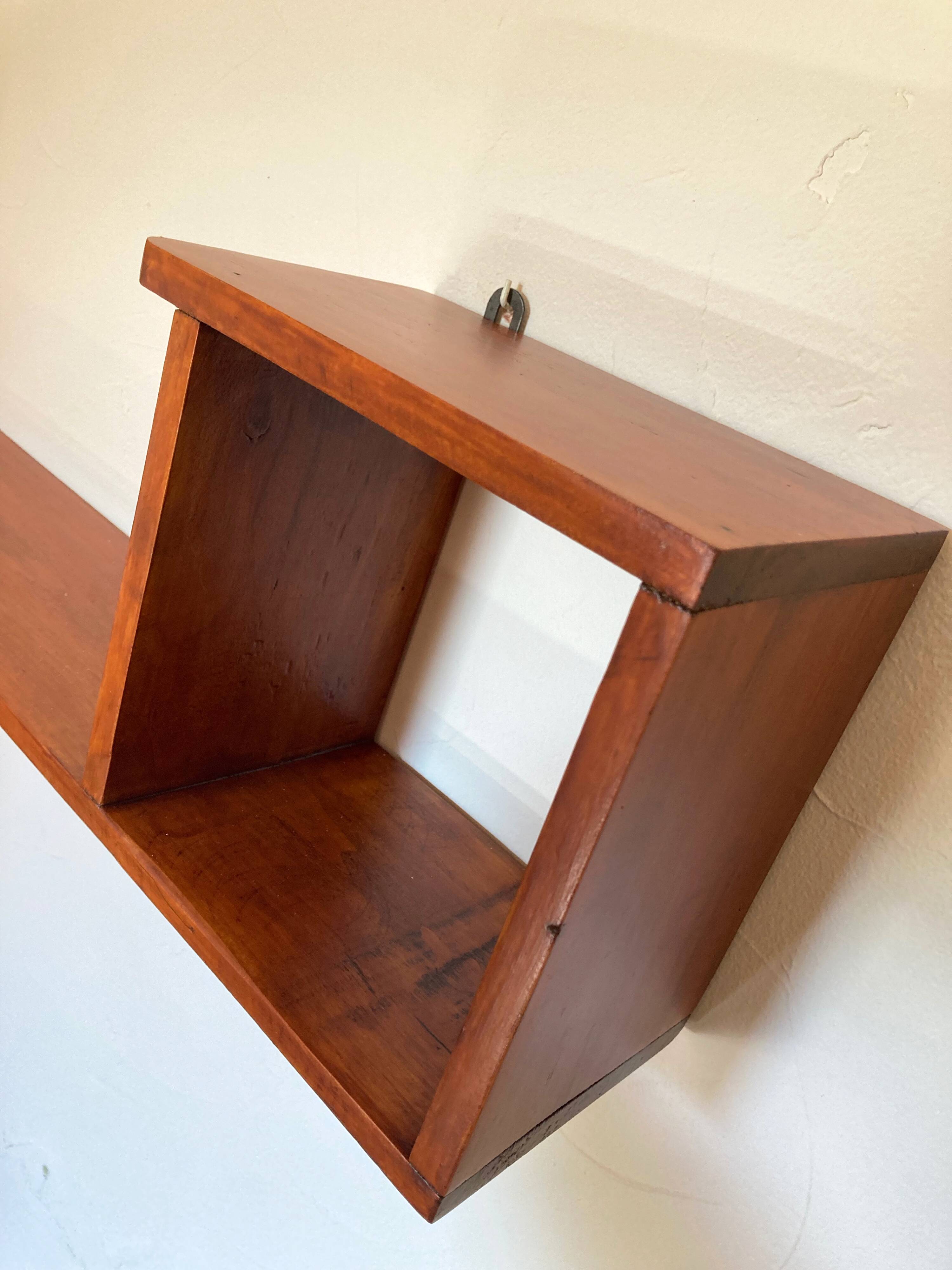 Varnished wooden wall shelf, 1960s