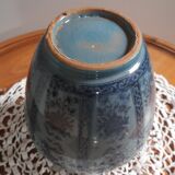 Decorative vase in blue glazed ceramic with floral decoration and arabesques, circa 1930