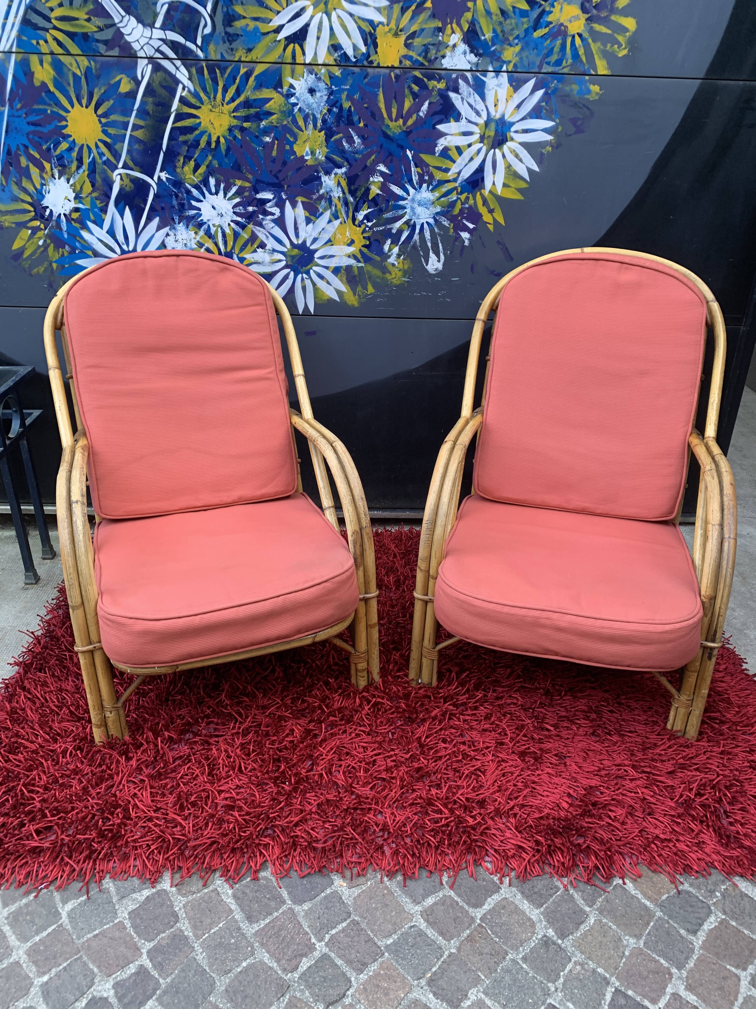 Pair of rattan chairs with cushions Audoux Minnet
