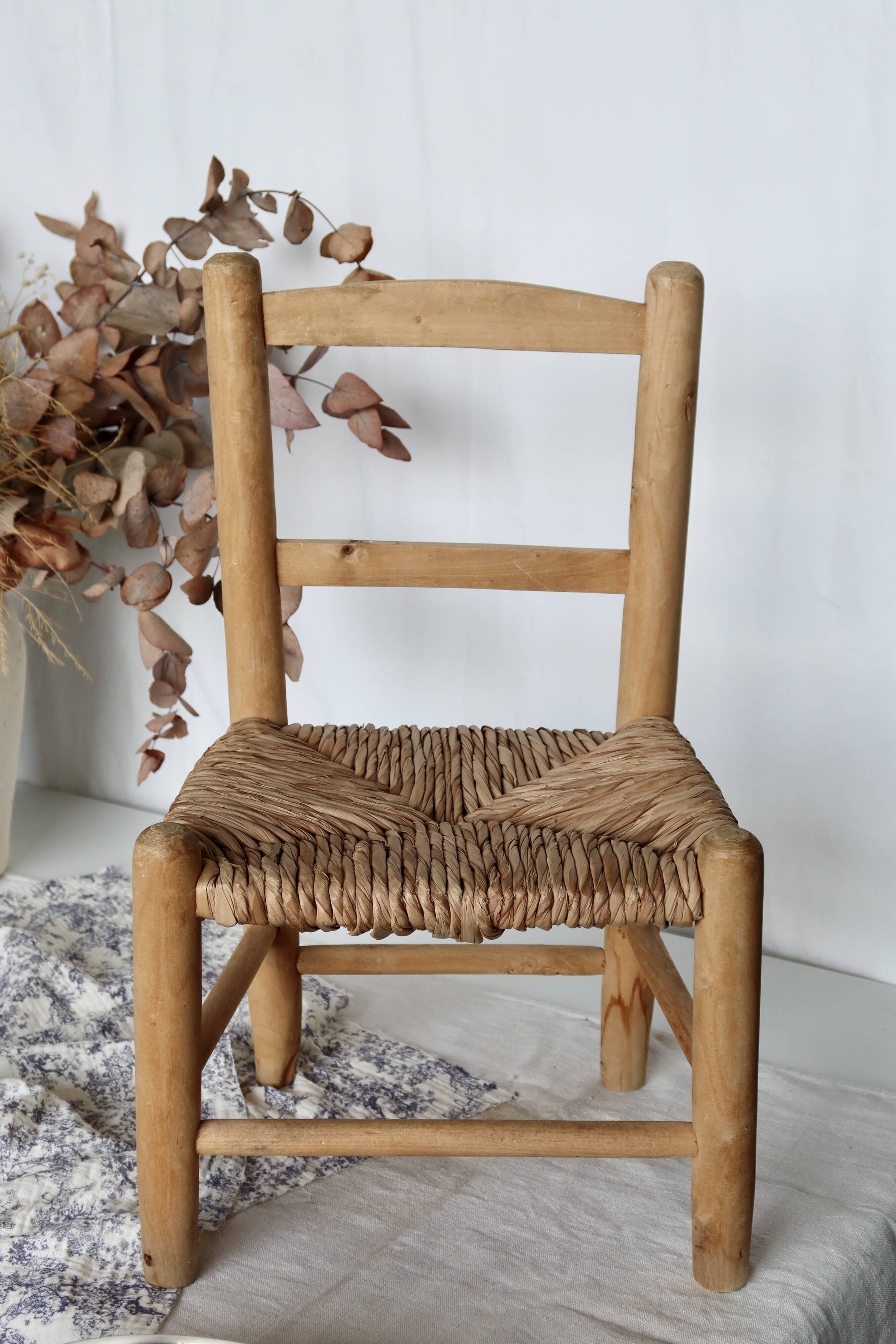 Vintage wooden straw children's chair