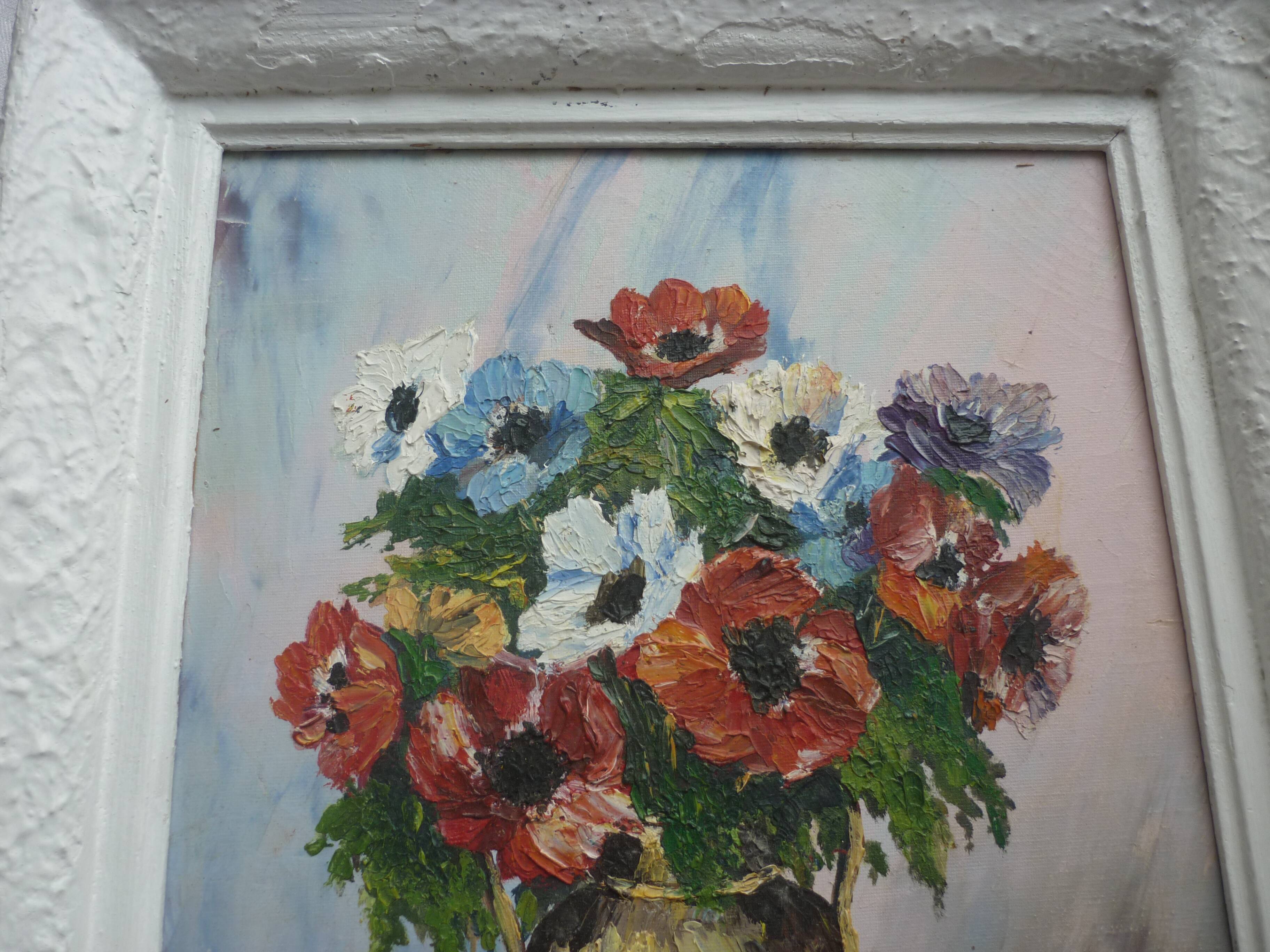 Tableau peinture bouquet de fleurs signé J Lauga