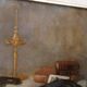 Oil painting on faesite books and lamp - signed 70s