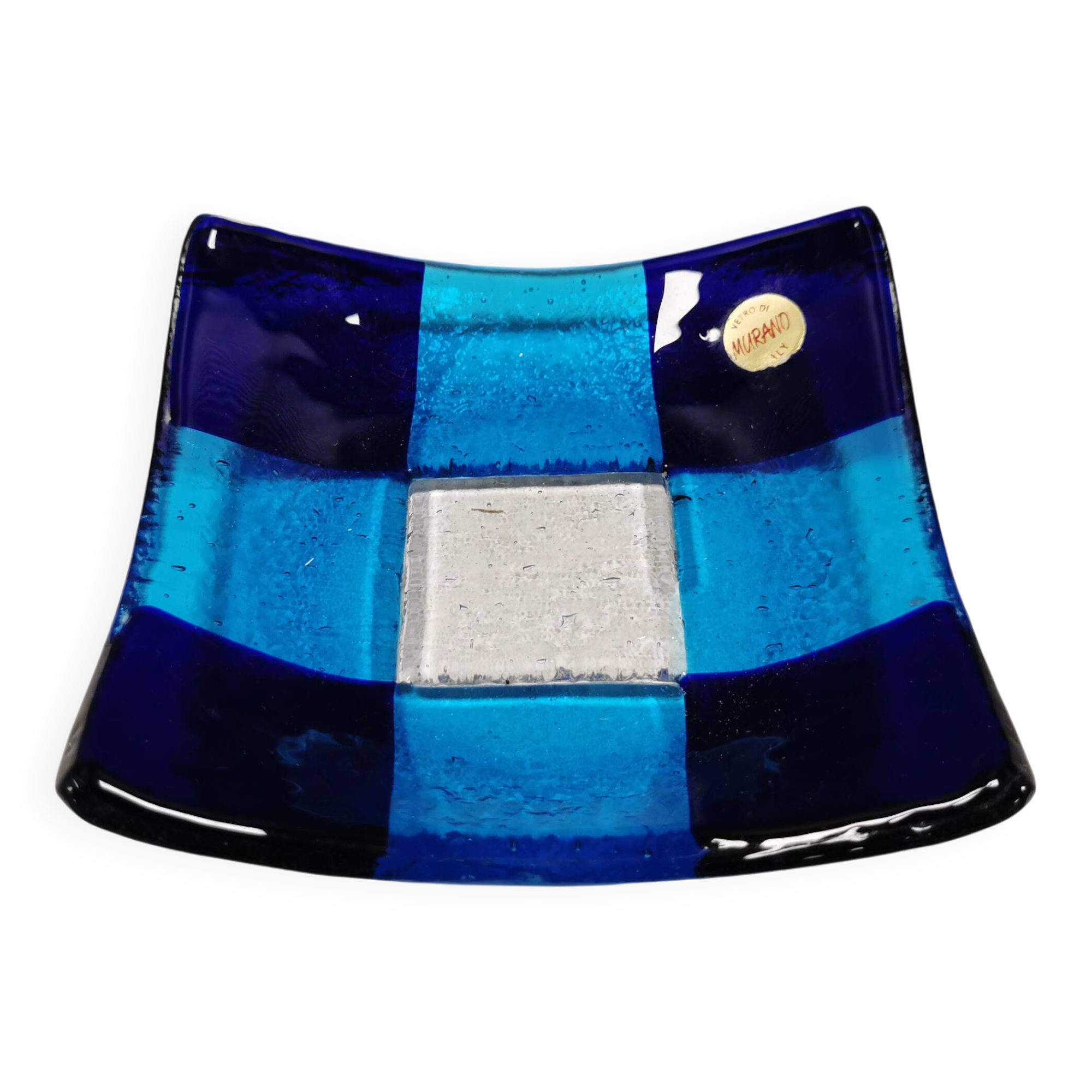 Small Murano glass bowl/dish in different colored blue glass.