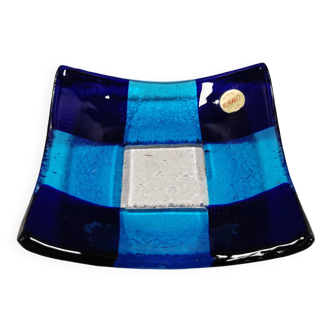 Small Murano glass bowl/dish in different colored blue glass.