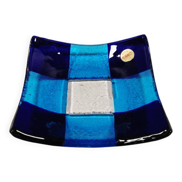 Small Murano glass bowl/dish in different colored blue glass.