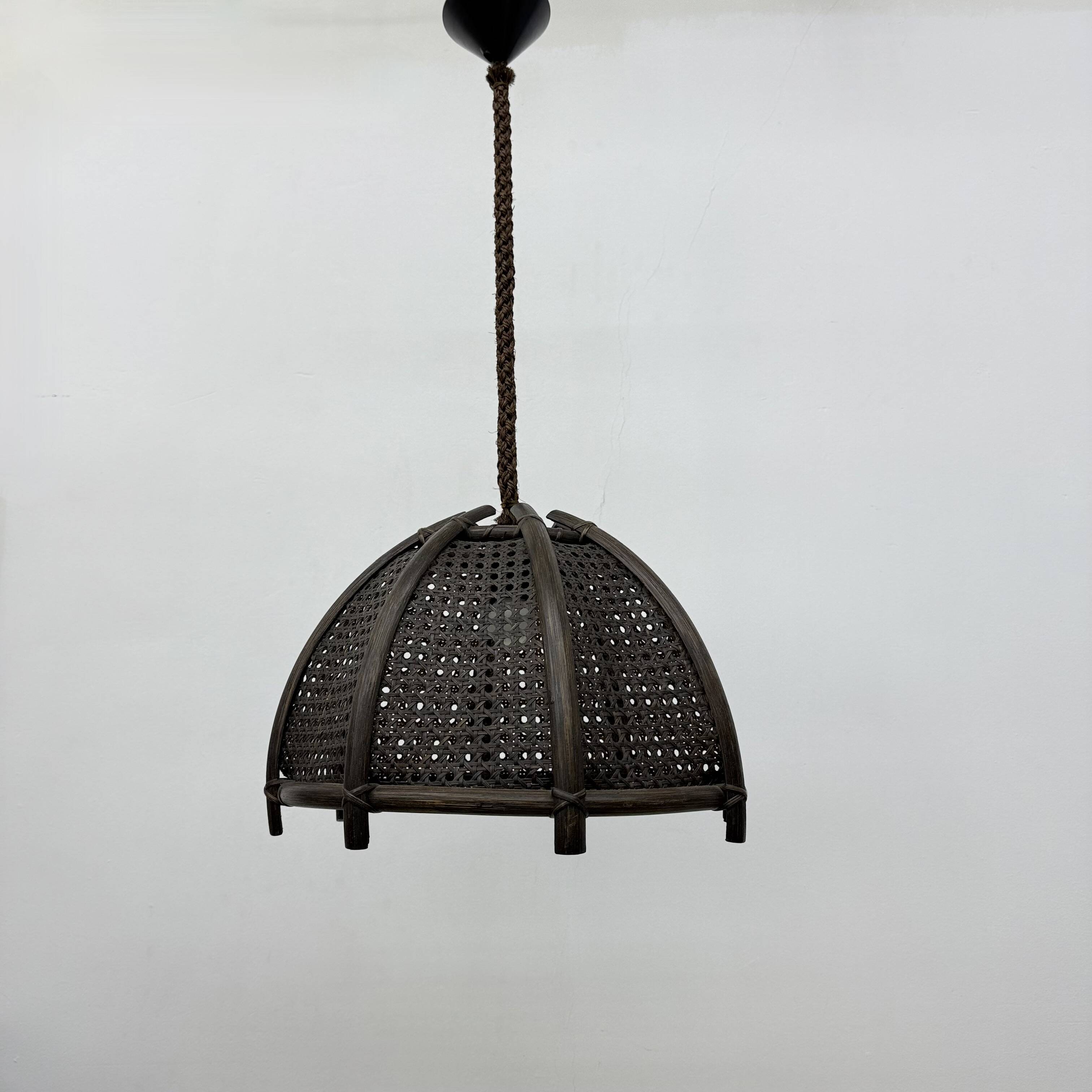 Vintage rattan and webbing hanging lamp 1970s retro