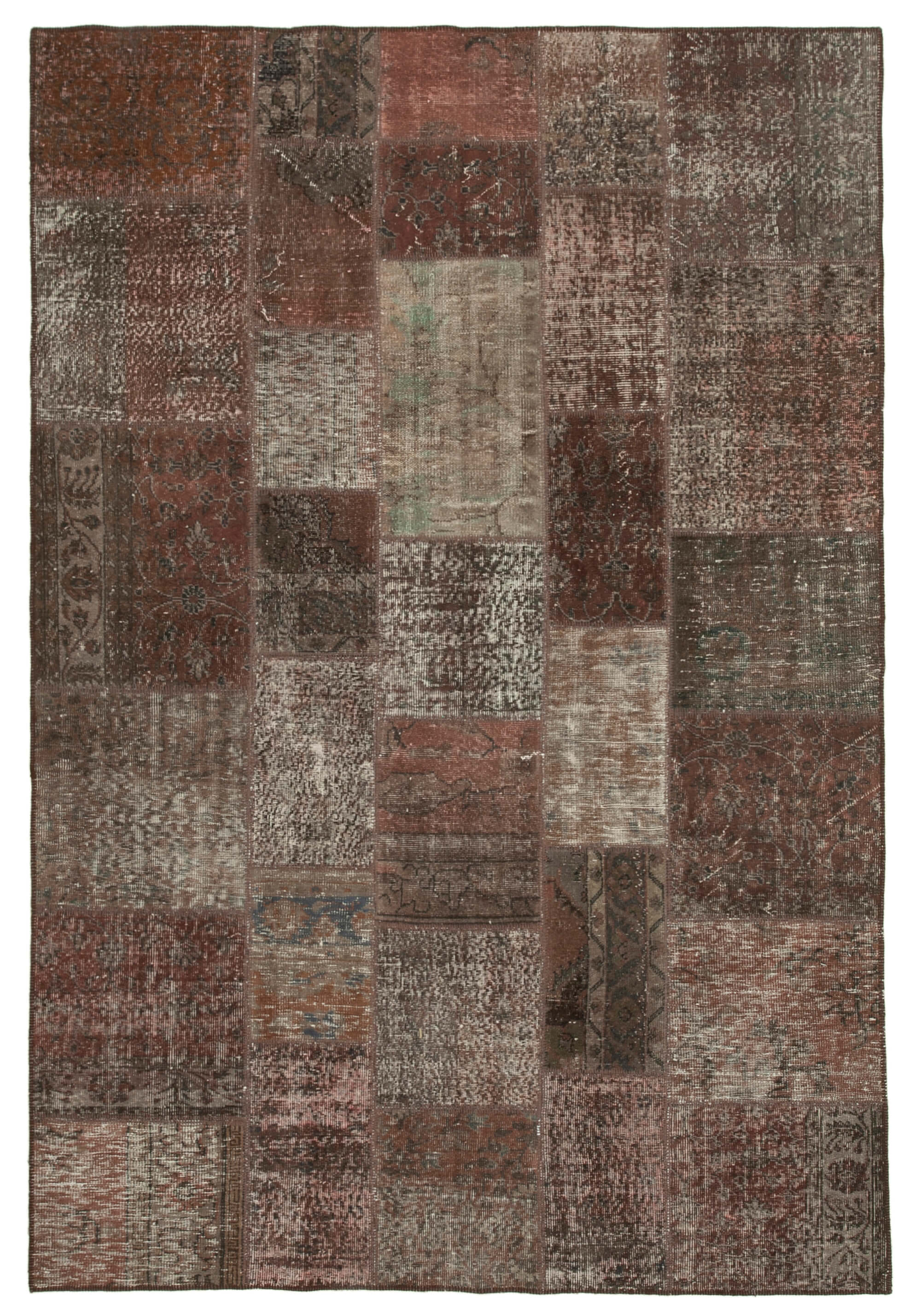 Tapis turc vintage noué à la main 204 cm x 299 cm tapis patchwork marron