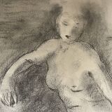 Signed female nude charcoal painting