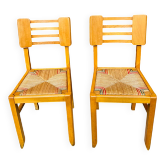 Chaises paillées 1950 style Cruege